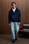 Justus Men's Hooded Kangaroo Pocket Zipper Collar Navy Blue Sweatshirt - 2