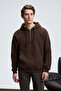 Justus Men's Hooded Kangaroo Pocket Zipper Collar Brown Sweatshirt