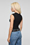 Orilenna Women's Front Knot Detailed Bodycon Zero Sleeve Slim Fit Black Blouse - 6
