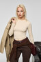 Grigros Women's Stretchy Fabric Slim Fit Long Sleeve Beige T-Shirt