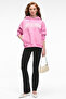Alirayne Women's Printed Oversize Hooded Kangaroo Pocket Pink Sweatshirt - 3
