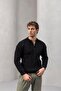 Wes Thessaloniki Knitted 3 Button Half Placket Comfortable Fit Men's Knitwear Sweater - Black - 4