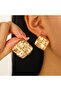 Vintage Square Mesh Stainless Steel Gold Earrings - 2