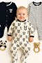 100% Cotton Panda Patterned 3-Piece Footed Jumpsuit (GIRL - BOY - NEWBORN) - 3