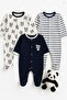 100% Cotton Panda Patterned 3-Piece Footed Jumpsuit (GIRL - BOY - NEWBORN) - 2
