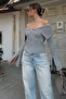 Gray Spanish Sleeve Degaje Collar Zippered Knitted Women's Knitwear Crop Sweater