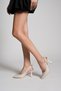 Beige Patent Leather Gold Buckle Women's Pointed Heeled Shoes - 4