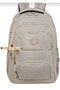 Set of 2 Luxury Crinkle Fabric Cream High School and Middle School Backpack + Pencil Case, with Monkey Keychain Gift - 2