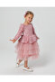 Peplumlu Shoulder Feather Girl's Evening Dress Pink - 2