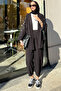 Embroidered Back Summer Kimono Set - Black - 3