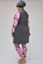 F-1729 Plus Size Long Sleeve Hijab Swimsuit Set - Pink - Gray - 5