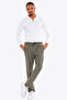 Men's Khaki Linen Look Comfortable Fit Breathable Lace-Up Trousers