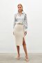 Chain Detailed Pencil Skirt - Beige - 3