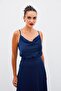 Degaje Collar Satin Blouse - Navy Blue - 3