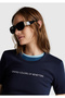 Women's Navy Blue 100% Cotton Benetton Written Basic T-Shirt - 5