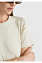 Women's Cream 100% Cotton Basic Short Sleeve Crew Neck T-Shirt - 6