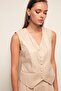 Button Detailed Leather Vest - Stone - 7