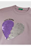 Girl's Lilac Front Sequined Printed Ribbed Relaxed Fit Sweatshirt - 3