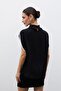 High-Neck Contrast Blouse - Black - 4
