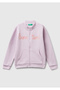 Girl's Lilac Glitter Logo Printed Zippered Ribbed Regular Fit Sweatshirt