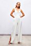 Slit Detailed Satin Trousers - Ecru - 2