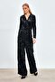Wide Leg Sequined Trousers - Black