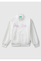 Girl's Ecru Zippered Stand Collar Sweatshirt with Logo Embroidered Pockets on the Front