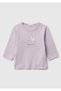 Baby Lilac Logo Printed Shoulder Snap Crew Neck Long Sleeve T-Shirt