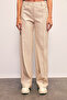 Ribbed Detailed Leather Trousers - Stone - 5