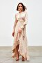 Double Breasted Patterned Long Dress - Beige