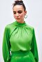 Satin Blouse with Collar Detail - Light Green - 3