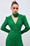 Double Breasted Ornamental Stone Crepe Jumpsuit - Green - 5