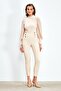 High Neck Chiffon Blouse with Sleeve Detail - Beige - 5