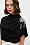 One Shoulder Accessory Casual Blouse - Black - 6