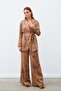 Shiny Patterned Casual Trousers - Brown - 5