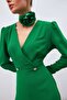 Double Breasted Ornamental Stone Crepe Jumpsuit - Green - 6