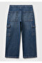 Boy's dark blue back pocket logo pocket elastic waist drawstring denim pants - 2