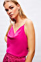 Blouse with Chain Strap and Chandelier Collar - Fuchsia - 6