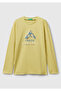 Boy's Mustard Front Printed Crew Neck Long Sleeve Jersey T-Shirt