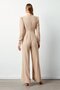 Double Breasted Ornamental Jewelled Crepe Jumpsuit - Beige - 8