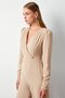 Double Breasted Ornamental Jewelled Crepe Jumpsuit - Beige - 4