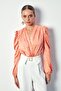 Double-Breasted Patterned Bodysuit Blouse - Salmon - 5