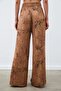 Shiny Patterned Casual Trousers - Brown - 8