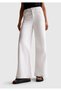 Women's White Stretch Cotton Loose Cut Trousers with Logo Label on the Back