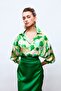 Floral Patterned Loose-Fit Shirt - Green-Olive Green