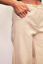 Ribbed Detailed Leather Trousers - Stone - 6