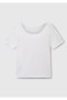 Women's White Cotton Blend Knitted Slim Fit Wide Collar T-Shirt - 4