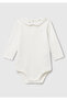 Baby Ecru Front Logo Embroidered Snap Fastener Baby Collar Long Sleeve Bodysuit
