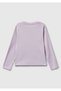 Girl's Lilac Slim Fit Long Sleeve T-Shirt with Glitter Logo Print on the Front - 2