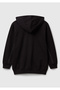 Boy's Black Logo Label Detailed Zippered Hooded Sweatshirt - 2